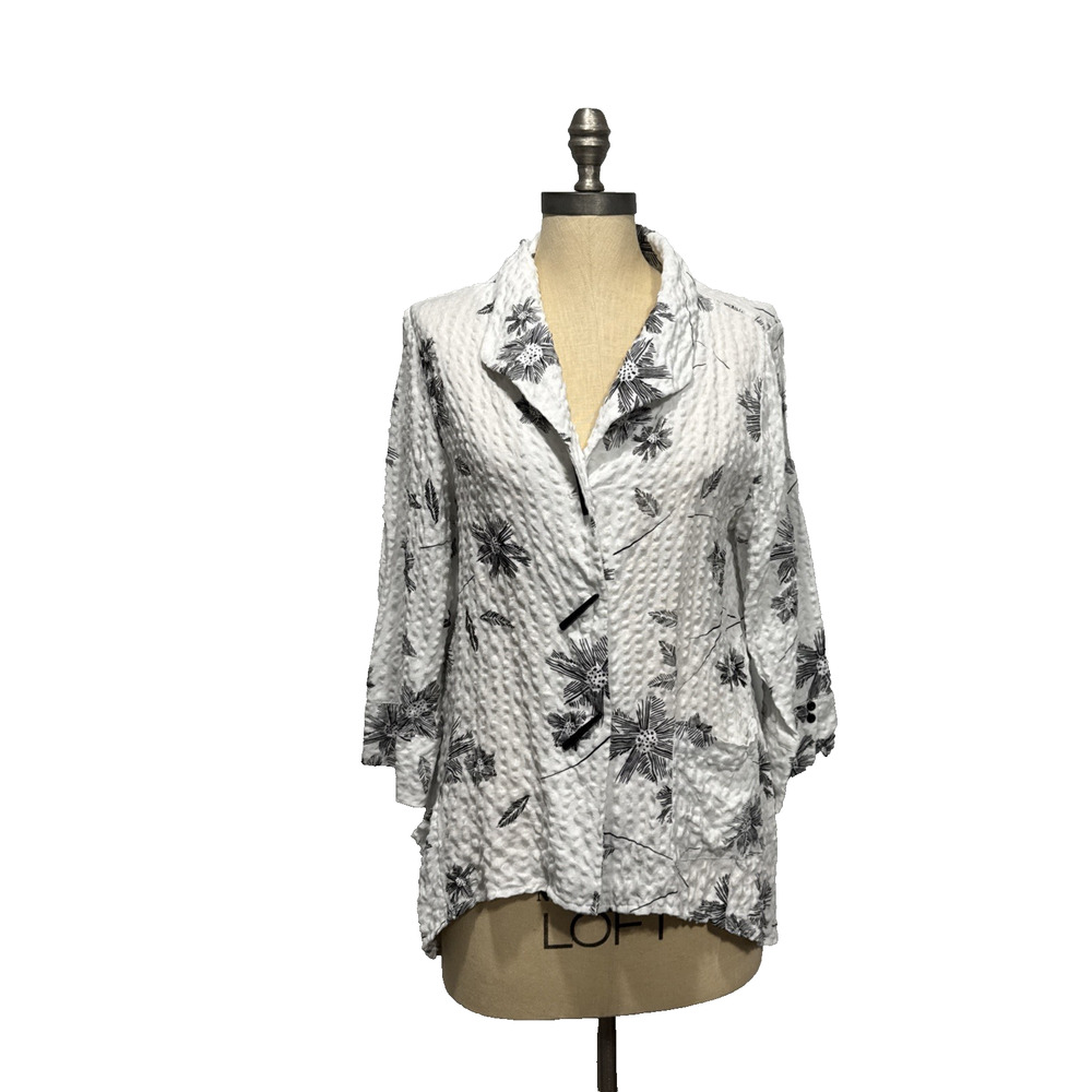 Nomadic Traders Linen Blend Button Front Blouse Top Women’s M Floral Textured